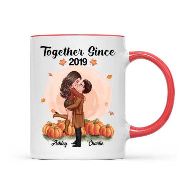 Fall Season Doll Couple Kissing Hugging In Pumpkin Patch Personalized Mug