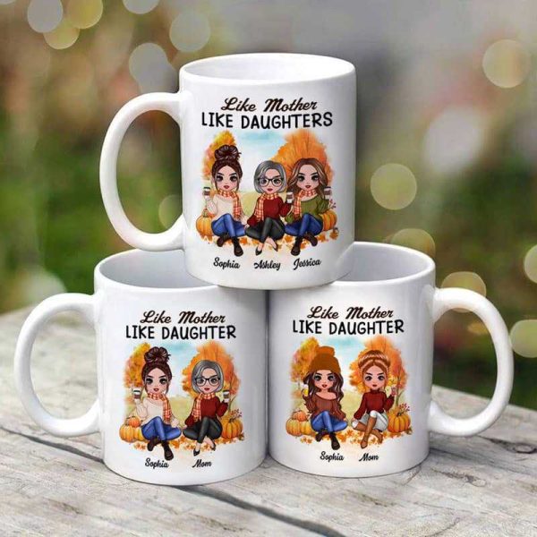 Fall Season Doll Mother And Daughters Personalized Mug