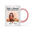 Fall Season Doll Woman And Watercolor Cute Dogs In Pumpkin Patch Personalized Mug