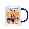 Fall Season Doll Woman Sitting With Watercolor Cute Dogs Personalized Mug