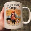 Fall Season Doll Woman Sitting With Watercolor Cute Dogs Personalized Mug