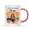 Fall Season Doll Woman Sitting With Watercolor Cute Dogs Personalized Mug