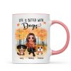 Fall Season Doll Woman Sitting With Watercolor Cute Dogs Personalized Mug