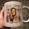 Fall Season Front Porch Doll Woman Sitting With Watercolor Cute Dogs Personalized Mug