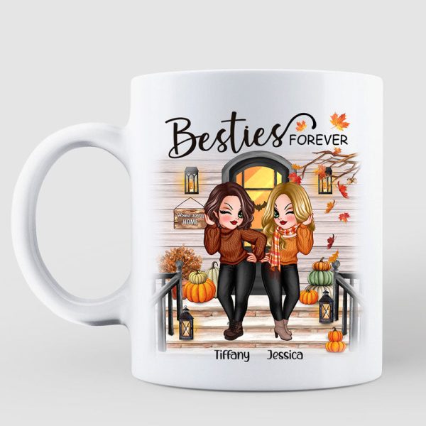 Fall Season Pretty Standing Best Friends Sisters Front Porch Personalized Mug (11oz)