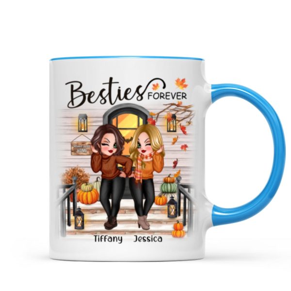 Fall Season Pretty Standing Best Friends Sisters Front Porch Personalized Mug (11oz)