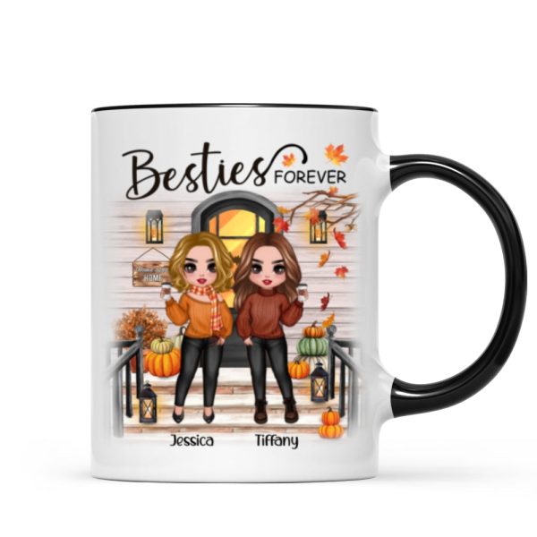 Fall Season Standing Best Friends Sisters Front Porch Personalized Mug