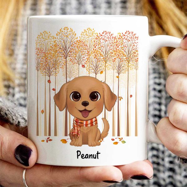 Fall Season Tree Line Watercolor Cute Dogs Personalized Mug