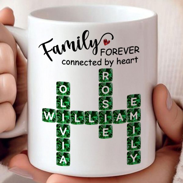 Family Forever Connected by Heart 3D Crystal Crossword - Personalized Mug - Sentimental Gift for for Loved Ones