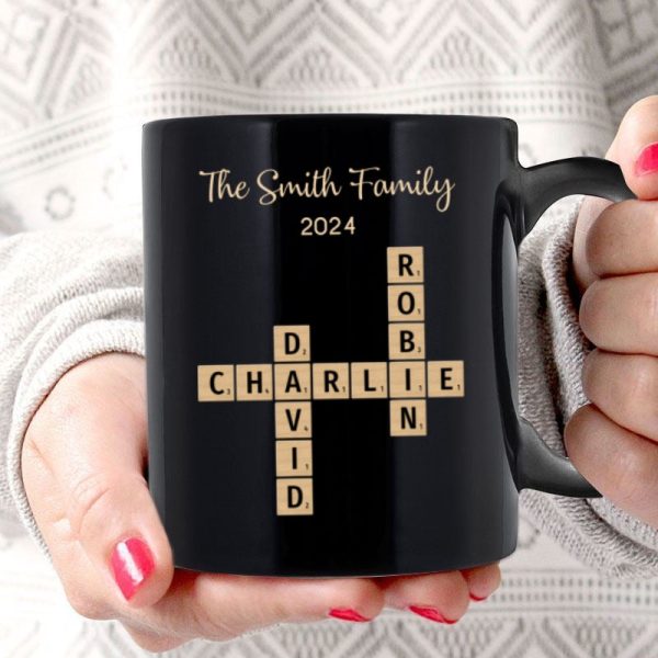Family Forever Linked Together Crossword Puzzle Art Personalized Mug, Gift For Brothers, Sisters, Siblings, Family
