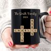 Family Forever Linked Together Crossword Puzzle Art Personalized Mug, Gift For Brothers, Sisters, Siblings, Family