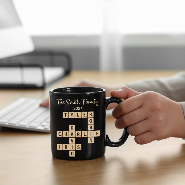 Family Forever Linked Together Crossword Puzzle Art Personalized Mug, Gift For Brothers, Sisters, Siblings, Family