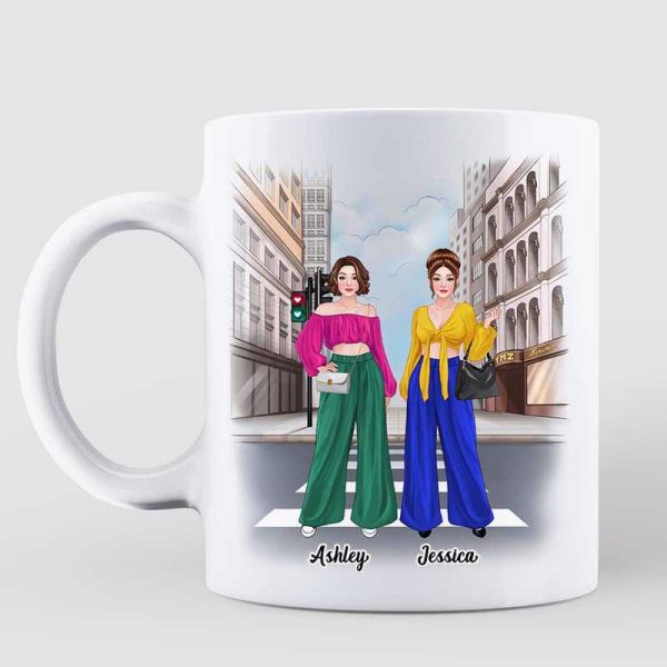Fashion Besties Crossing Road Gift For Best Friends Personalized Mug