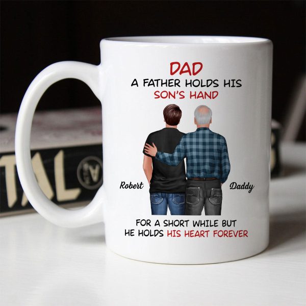 Father Daughter Son Standing Back View Personalized Mug, Father's Day Gift For Dad, Husband, Grandpa