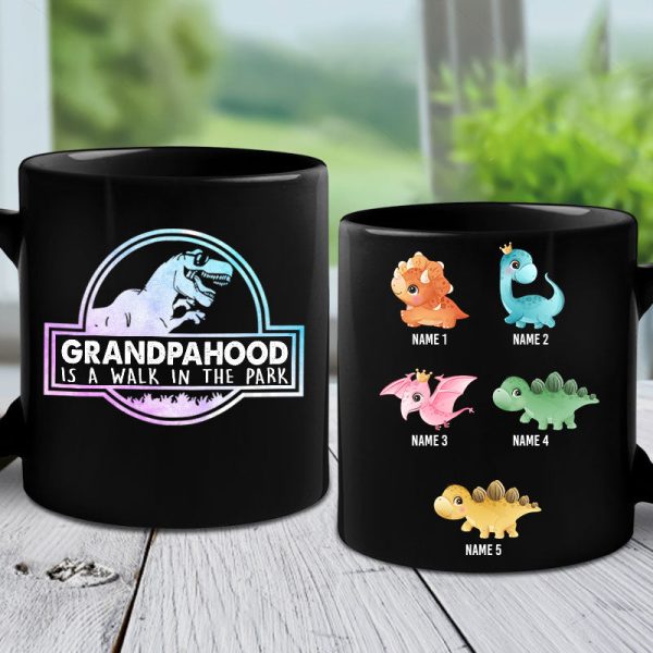 Fatherhood Is A Walk - Gift For Dad - Personalized Black Mug