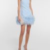 Feather-trimmed Bandeau Neck A-line Mini Dress