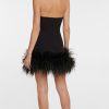 Feather-trimmed Bandeau Neck A-line Mini Dress