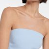 Feather-trimmed Bandeau Neck A-line Mini Dress