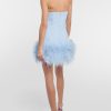 Feather-trimmed Bandeau Neck A-line Mini Dress