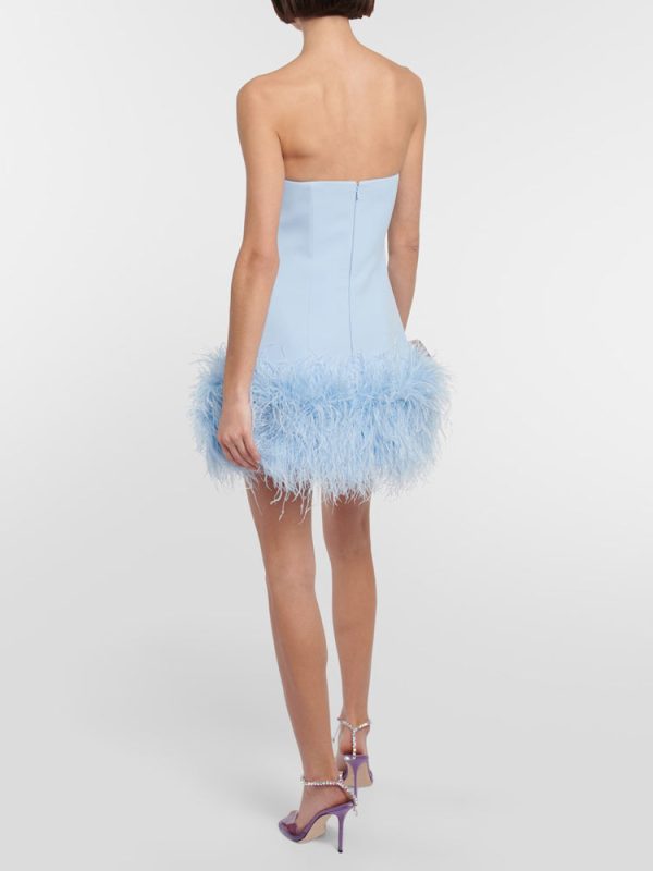 Feather-trimmed Bandeau Neck A-line Mini Dress