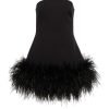 Feather-trimmed Bandeau Neck A-line Mini Dress