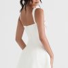 Feminine Lace Trim Sweetheart Tie Front Satin Mini Sundress - White