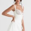 Feminine Lace Trim Sweetheart Tie Front Satin Mini Sundress - White