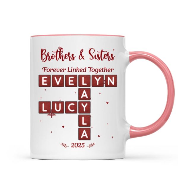 Festive Christmas Brothers Sisters Crossword Puzzle Art - Personalized Mug - Christmas Gift For Siblings, Brothers, Sisters