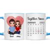 Fingerprint Heart Embracing Doll Couple Sitting Calendar Anniversary Date Gift For Him For Her Personalized Mug
