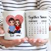 Fingerprint Heart Embracing Doll Couple Sitting Calendar Anniversary Date Gift For Him For Her Personalized Mug
