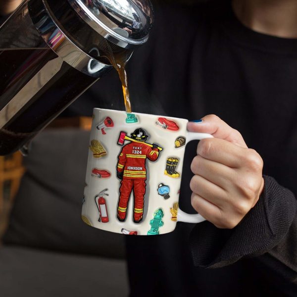 Firefighter 3D Uniform - Gift For Firefighters - 3D Inflated Effect Printed Mug, Personalized White Edge-to-Edge Mug