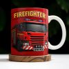 Firefighter Red Coffee Mug Featuring Personalized Fire Truck Design - Personalized Custom Coffee Mug - FIF006_MG