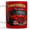 Firefighter Red Coffee Mug Featuring Personalized Fire Truck Design - Personalized Custom Coffee Mug - FIF006_MG