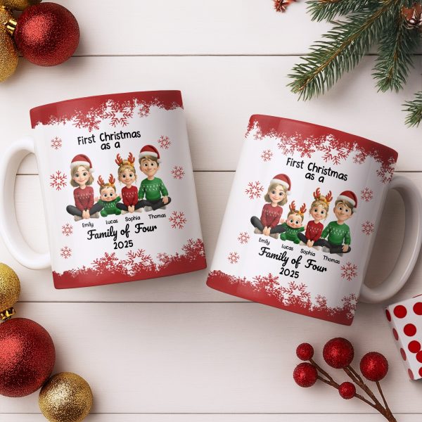 First Christmas As A Family Of Four With Snowflakes - Personalized Custom Coffee Mug - FAM774_MG