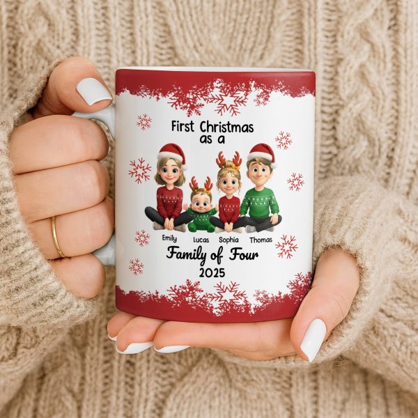 First Christmas As A Family Of Four With Snowflakes - Personalized Custom Coffee Mug - FAM774_MG