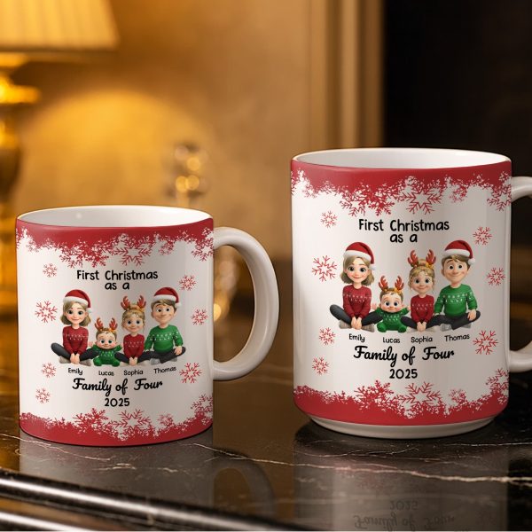 First Christmas As A Family Of Four With Snowflakes - Personalized Custom Coffee Mug - FAM774_MG