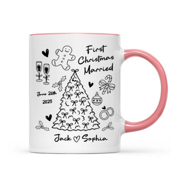 First Christmas Married Doodle Pattern - Personalized Mug - Christmas Gift For Him, For Her, For Couple