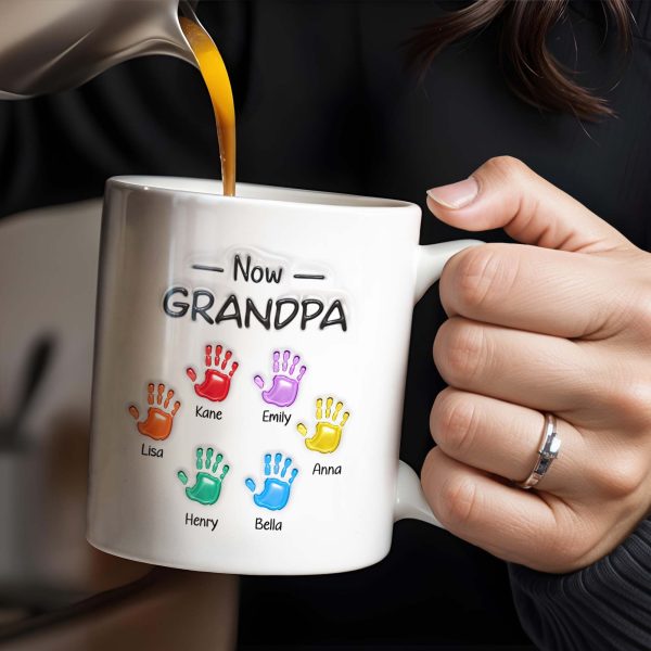First Dad Now Grandpa Colored Handprints - Personalized Custom Coffee Mug - DAD225_MG