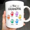 First Dad Now Grandpa Colored Handprints - Personalized Custom Coffee Mug - DAD225_MG