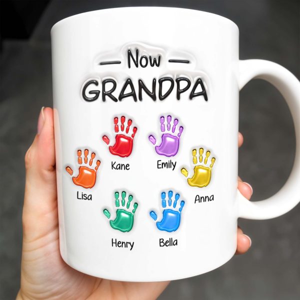 First Dad Now Grandpa Colored Handprints - Personalized Custom Coffee Mug - DAD225_MG