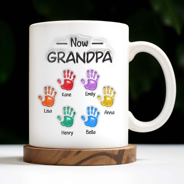 First Dad Now Grandpa Colored Handprints - Personalized Custom Coffee Mug - DAD225_MG
