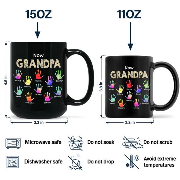 First Dad Now Grandpa Handprints - Personalized Black Mug