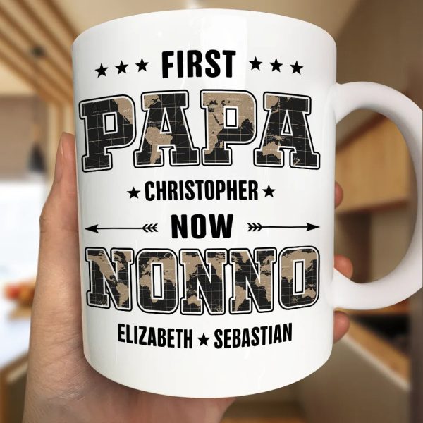 First Dad Now Papa Black World Map - Personalized Mug