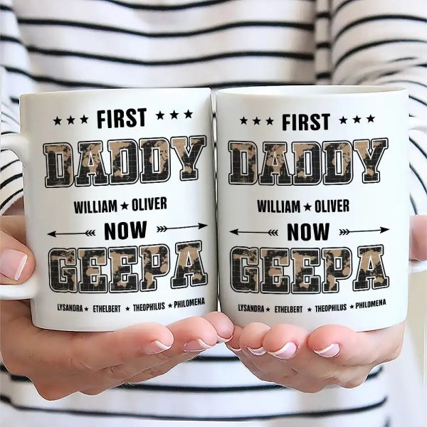 First Dad Now Papa Black World Map - Personalized Mug