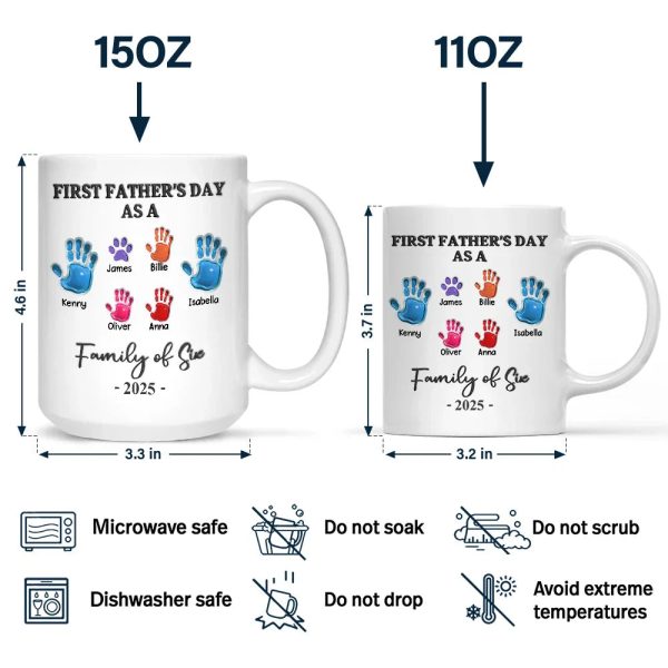First Father's Day As A Family Of Four Handprints - 3D Inflated Effect Printed Mug, Personalized Mug