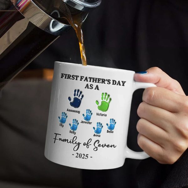First Father's Day As A Family Of Four Handprints - 3D Inflated Effect Printed Mug, Personalized Mug