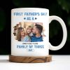 First Father's Day As A Family Of Three, Family Photo And Heart Icons - Personalized Custom Coffee Mug - DAD117_MG