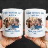 First Father's Day As A Family Of Three, Family Photo And Heart Icons - Personalized Custom Coffee Mug - DAD117_MG