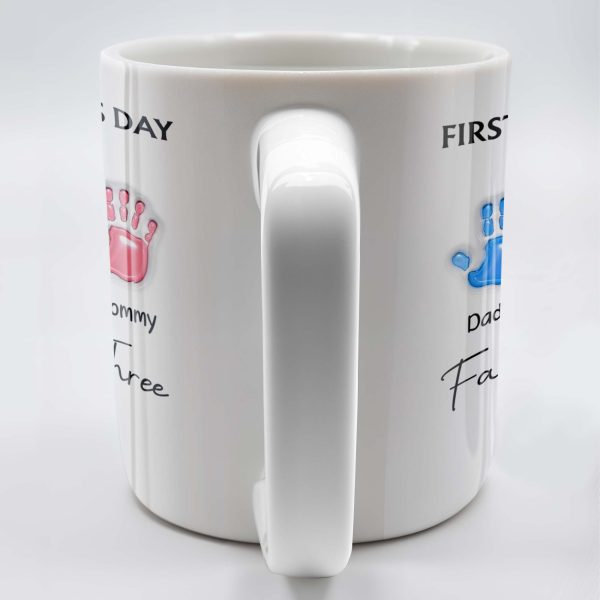 First Father's Day As A Family of Three, Handprints - Personalized Custom Coffee Mug - DAD074_MG