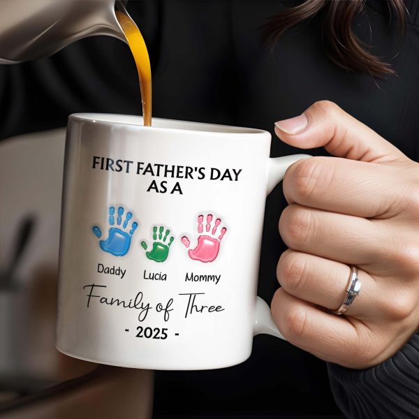 First Father's Day As A Family of Three, Handprints - Personalized Custom Coffee Mug - DAD074_MG
